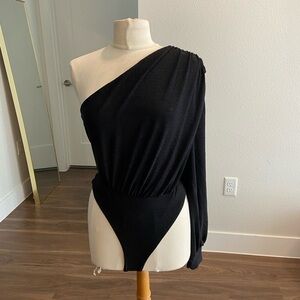 SHEIN Black Nylon Blend one shoulder Bodysuit